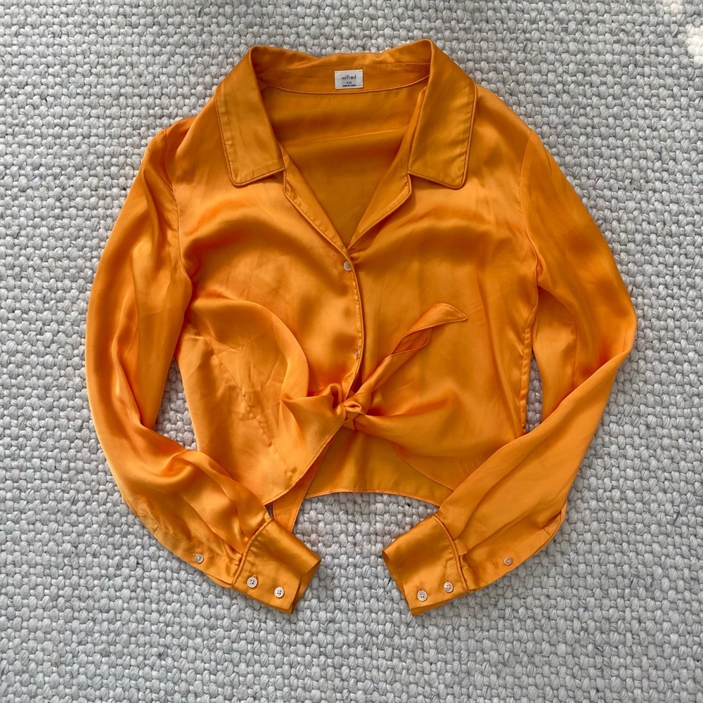 Aritzia Orange Tie-front Blouse